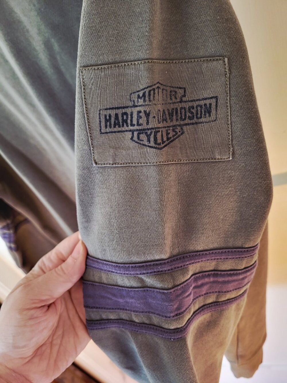 Harley Davidson Moto Co. Zip Sweatshirt Men’s Medium Army Green Y2K - Picture 3 of 11